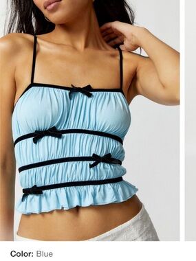 Blue Ruched Spaghetti-Strap Tank Top by